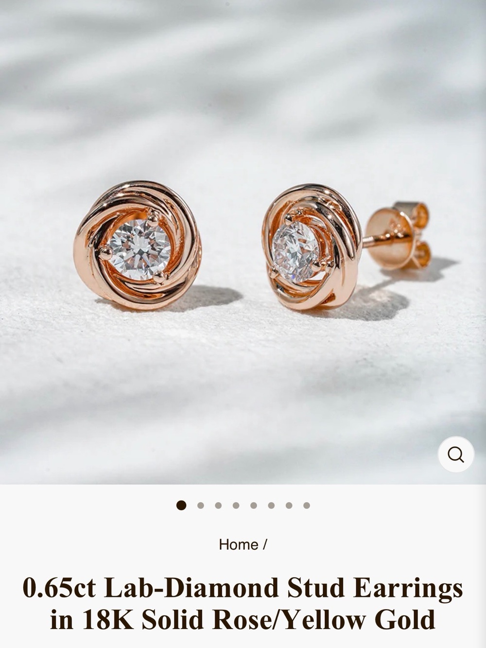 0.65ct Lab Diamond Stud Earrings in 18K Rose Gold Knot Setting